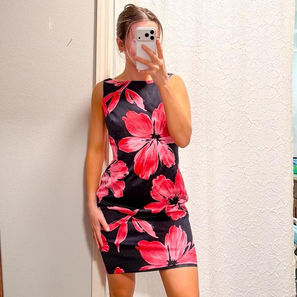 Jones new york Women's t length black floral Dress cotton